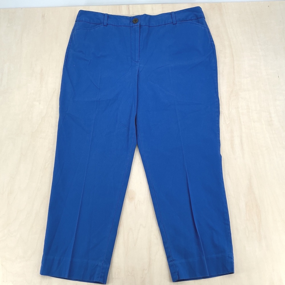 Talbots The Perfect Crop Pants Women 16 Blue Cotton Stretch Straight Leg Chino